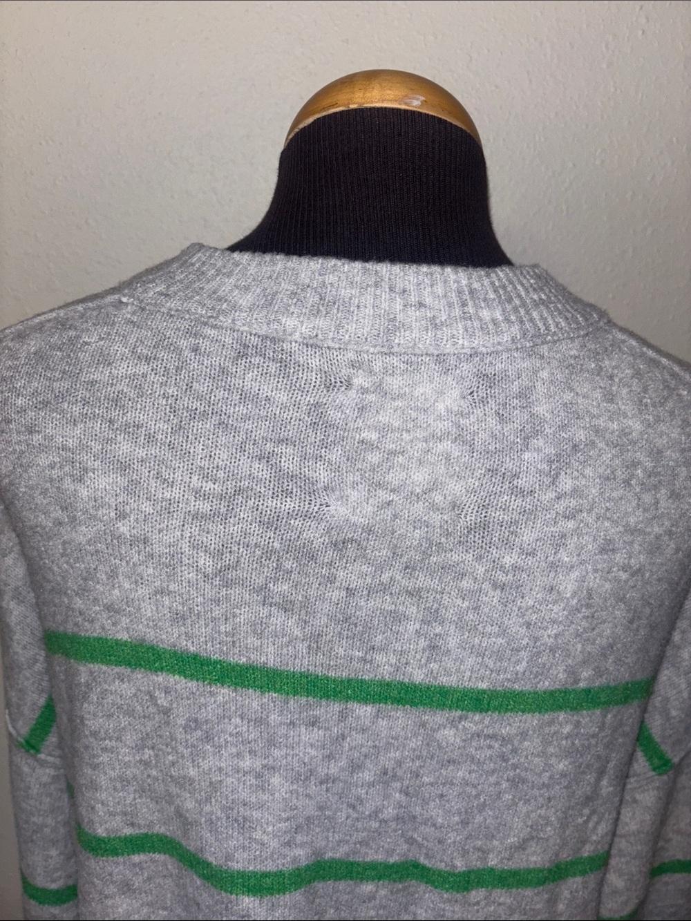 Aerie Crewneck Oversized Soft Grey Sweater with Green Stripes Size Large - Picture 7 of 9